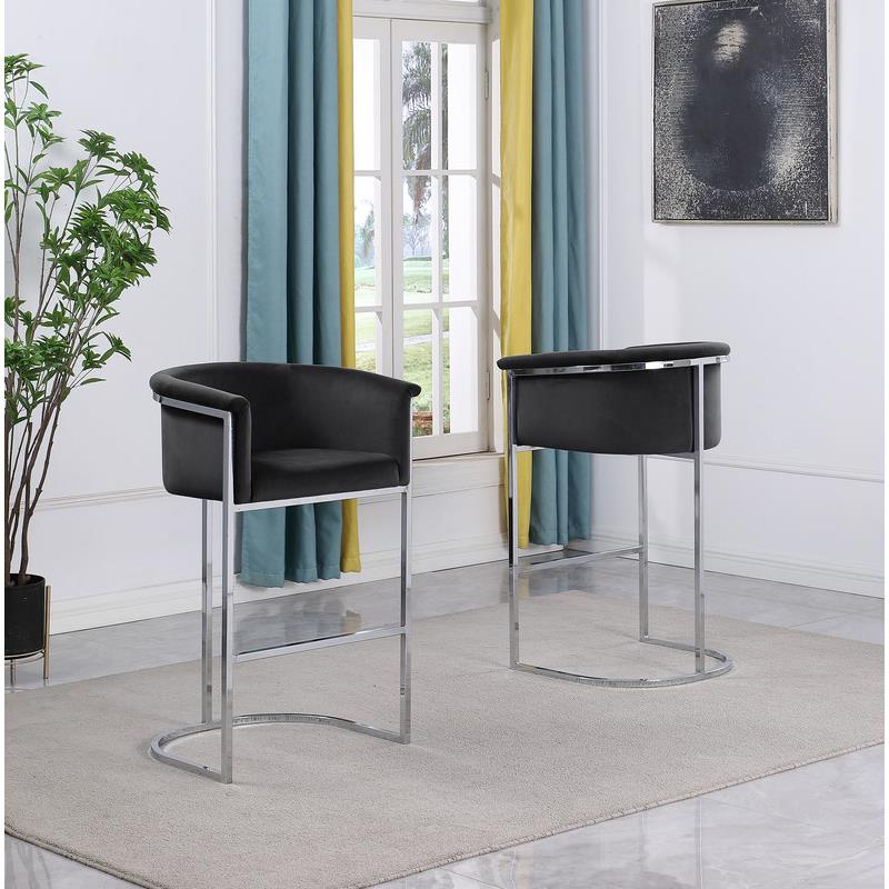 Black Velvet Barstool Chair (Single) with Silver Metal Chrome Base