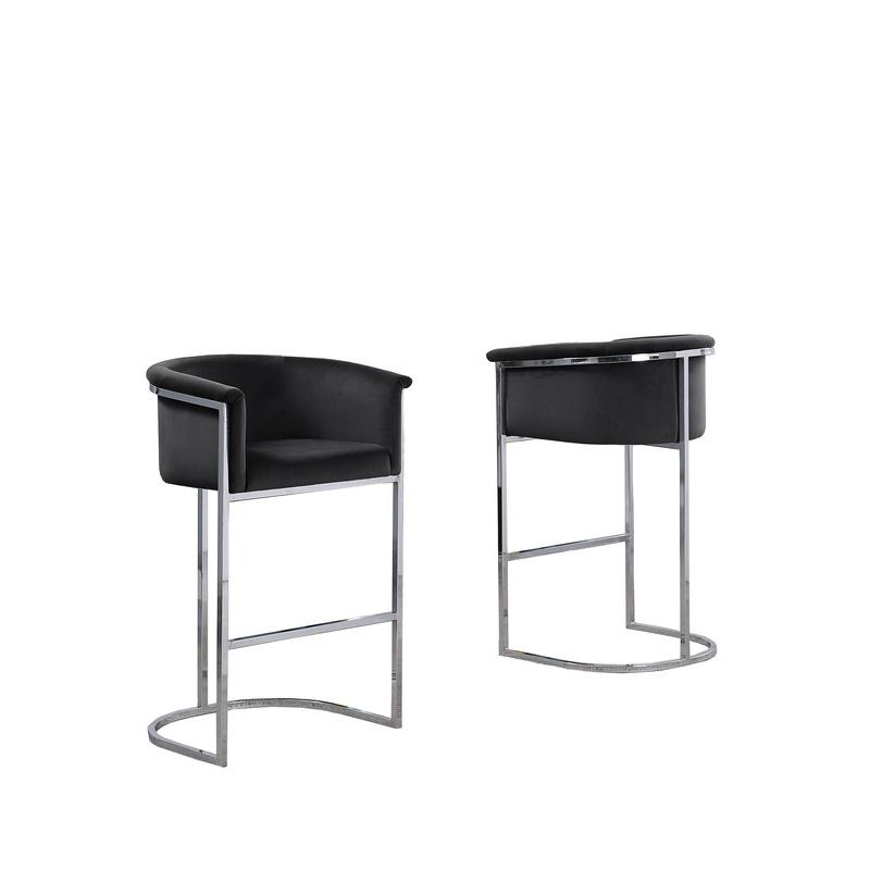 Black Velvet Barstool Chair (Single) with Silver Metal Chrome Base
