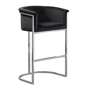 Black Velvet Barstool Chair (Single) with Silver Metal Chrome Base