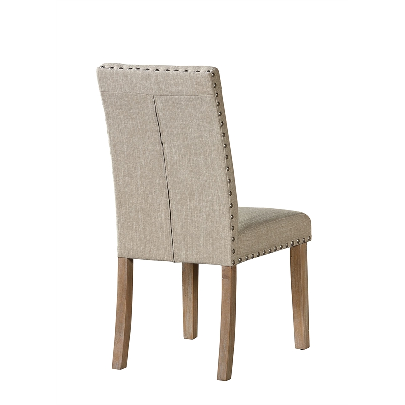 Rustic Natural Wood Dining Chairs (Set of 2) with Beige Linen Fabric