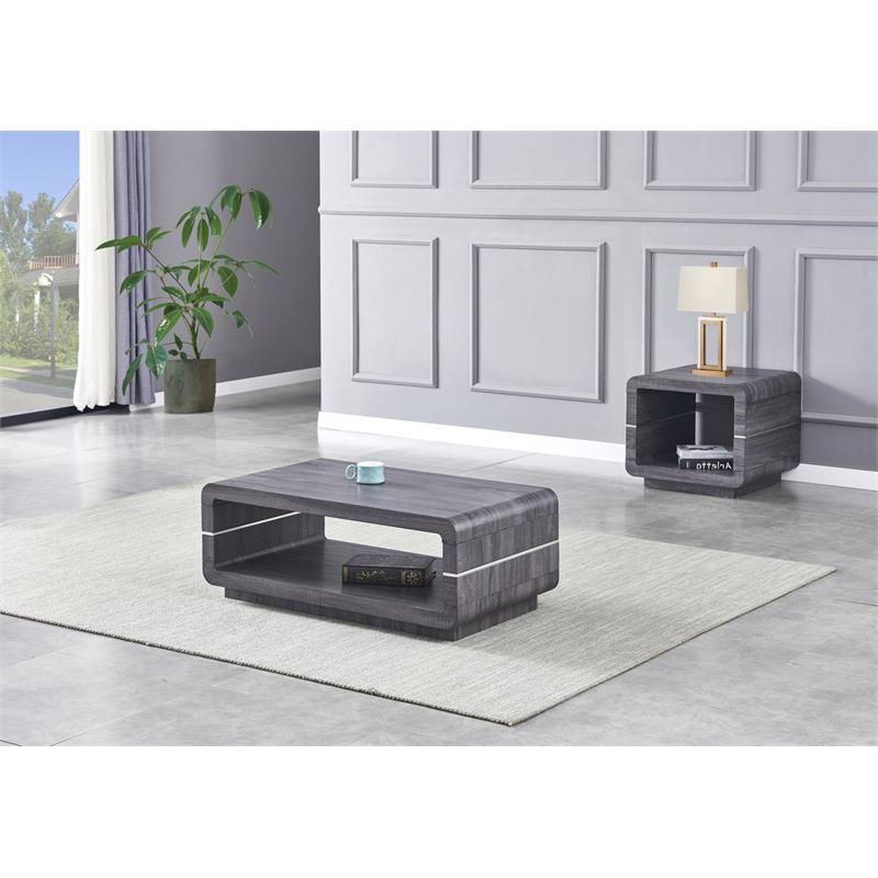 Contemporary 2pc Wood Coffee Table Set in Walnut Gray Wrap