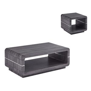 contemporary 2pc wood coffee table set in walnut gray wrap