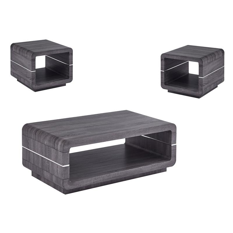Contemporary 3pc Wood Coffee Table Set in Walnut Gray Wrap
