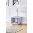 Contemporary Wood End Table with Glossy Light Gray Lacquer Finish