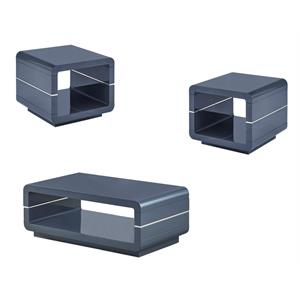 contemporary 3pc wood coffee table set in glossy gray lacquer
