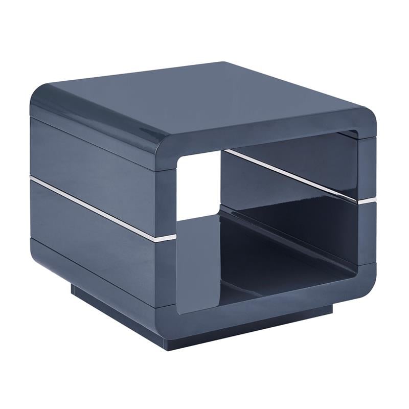 Contemporary Wood End Table with Glossy Gray Lacquer Finish