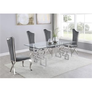 79&quotL x 40&quotW Glass Dinette Set with 4 Chairs and Silver Stainless Steel Base