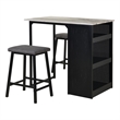 3 Piece Counter Height Faux Marble Dinette Set with Black Iron Metal Frame