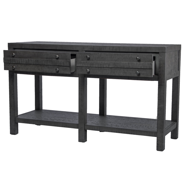 Traditional Rustic Gray Wood Console Table with Storage Drawers