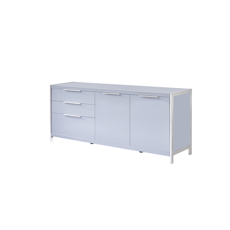 Glossy Light Gray Storage Cabinet with 5 Compartments and Stainless Steel