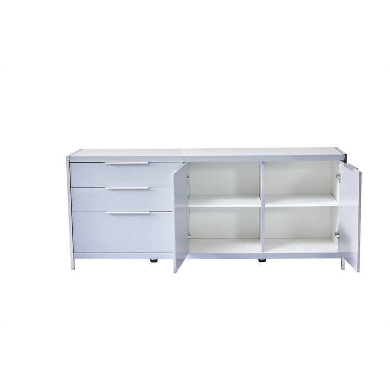 Glossy Light Gray Storage Cabinet with 5 Compartments and Stainless Steel