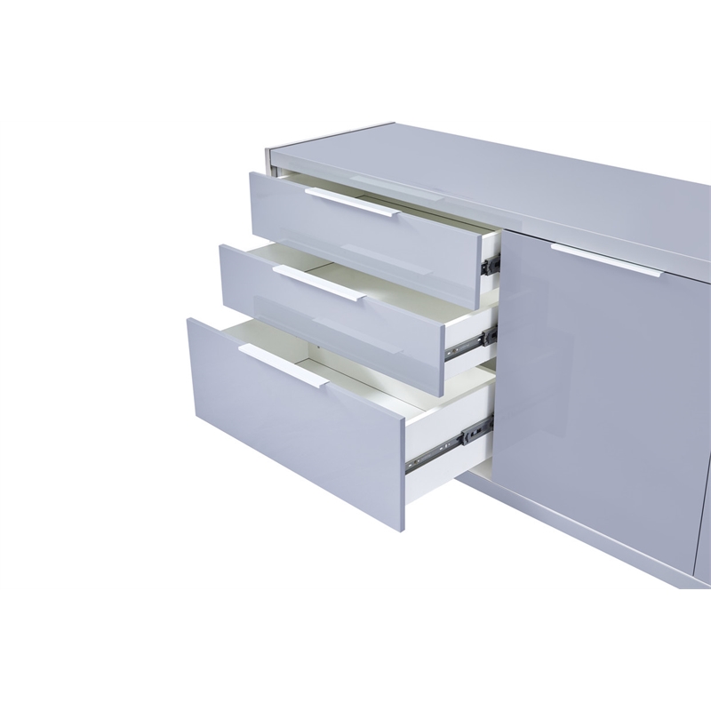 Glossy Light Gray Storage Cabinet with 5 Compartments and Stainless Steel