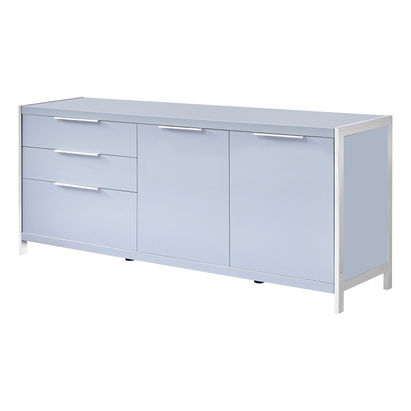 Glossy Light Gray Storage Cabinet with 5 Compartments and Stainless Steel