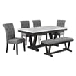 Weathered Gray Wood Dining Bench with Gray Fabric