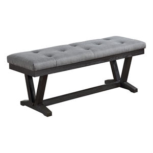 weathered gray wood dining bench with gray fabric