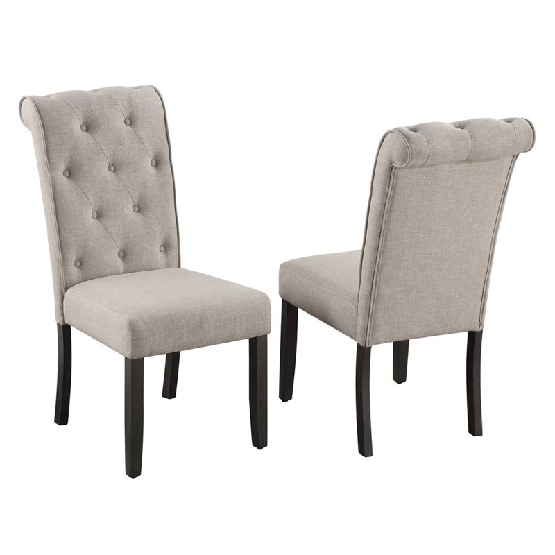 Weathered Gray Wood 7pc Dining Set with Beige Chairs