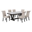 Weathered Gray Wood 7pc Dining Set with Beige Chairs