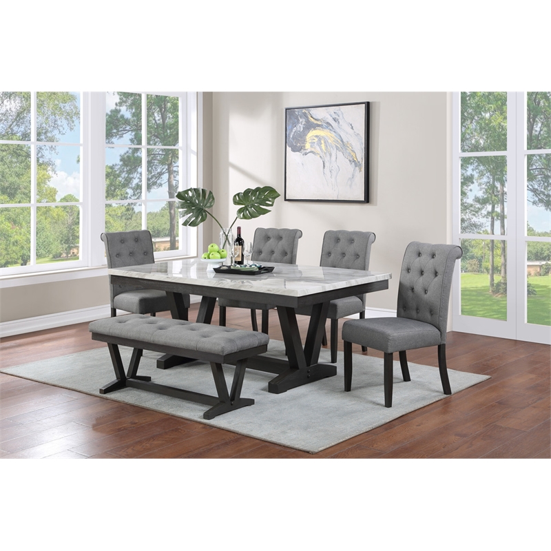 Weathered Gray Wood 6pc Dining Set with Gray Chairs