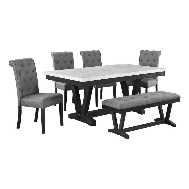 Weathered Gray Wood 6pc Dining Set with Gray Chairs