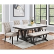 Weathered Gray Wood 6pc Dining Set with Beige Chairs