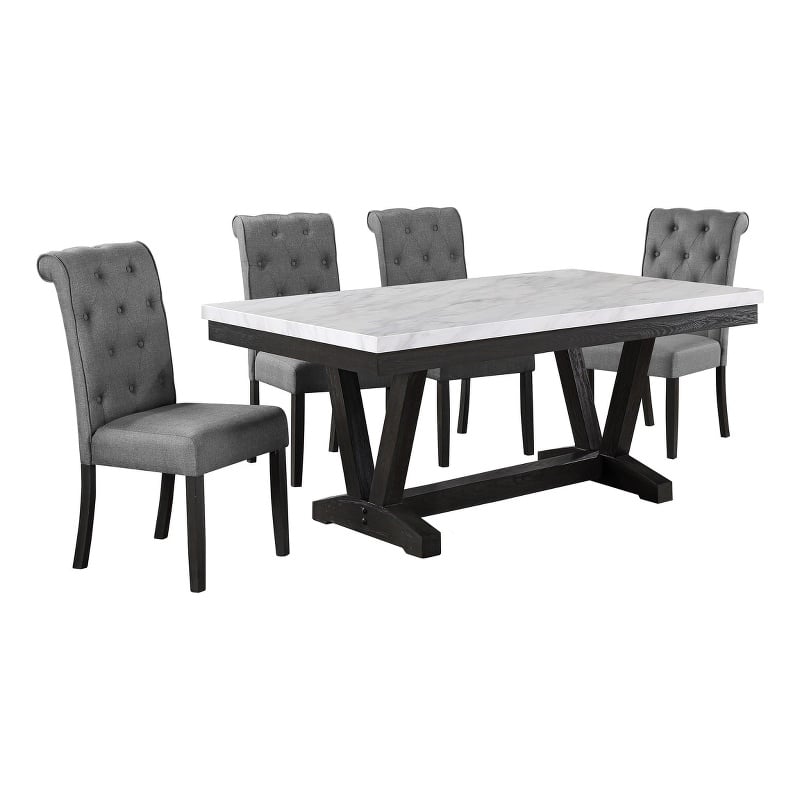 Weathered Gray Wood 5pc Dining Set with Gray Chairs
