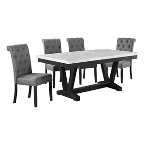 Weathered Gray Wood 5pc Dining Set with Gray Chairs