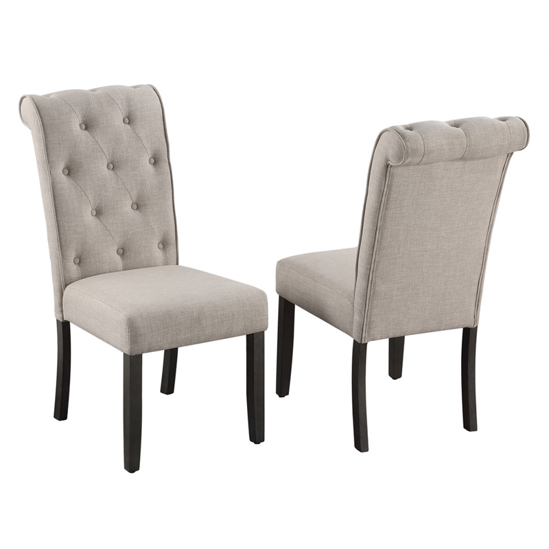 Weathered Gray Wood 5pc Dining Set with Beige Chairs