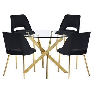 Round 45&quot x 45&quot 5pc Clear Glass Dinette Set with Black Chairs