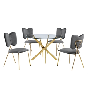 Round 45&quot x 45&quot 5pc Clear Glass Dinette Set with Dark Gray Chairs
