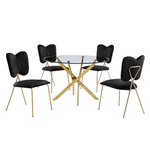 Round 45&quot x 45&quot 5pc Clear Glass Dinette Set with Black Chairs