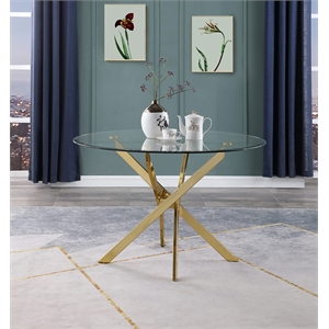 Round 45&quot x 45&quot Dining Table with Tempered Clear Glass and Gold Chrome