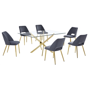 Rectangle 60&quot x 38&quot 7pc Clear Glass Dining Set with Dark Gray Chairs