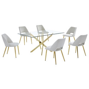 Rectangle 60&quot x 38&quot 7pc Clear Glass Dining Set with Cream Chairs
