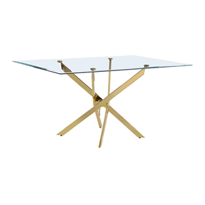 Rectangle 60&quot x 38&quot Dining Table with Clear Tempered Glass and Gold Chrome
