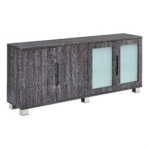 Walnut Wrapped 4 Door Wood Cabinet Server with Frosted Glass Doors
