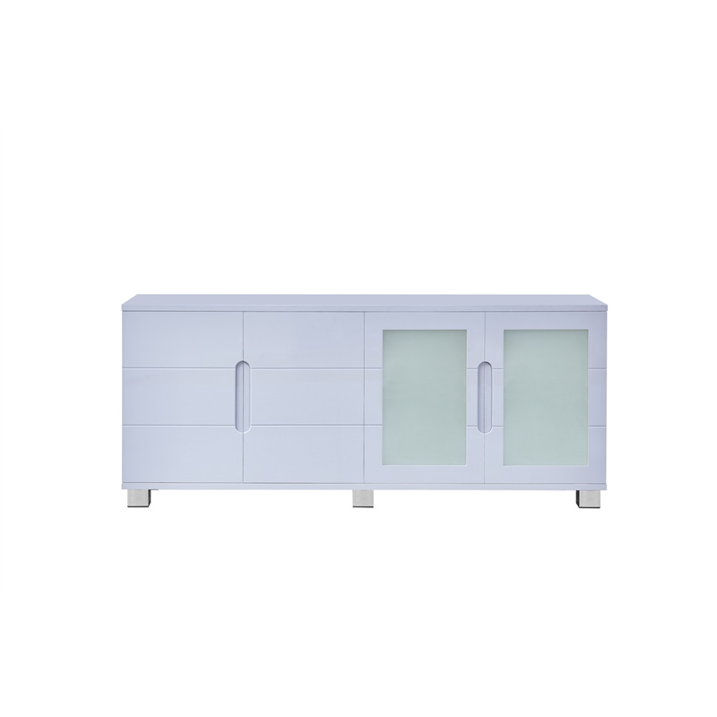High Gloss Light Gray 4 Door Wood Cabinet Server with Frosted Glass Doors