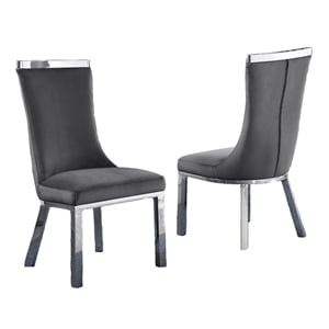 Velvet Upholstered Dining Chairs in Dark Gray with Stainless Steel