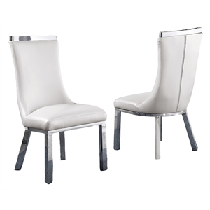 Faux Leather Upholstered Dining Chairs in White with Stainless Steel