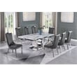 White Marble 9pc Dining Set with Silver Stainless Steel and 8 Chairs