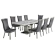 White Marble 9pc Dining Set with Silver Stainless Steel and 8 Chairs