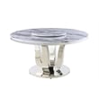 Round White Marble 5pc Dining Set with Silver Stainless Steel and 4 Chairs