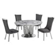 Round White Marble 5pc Dining Set with Silver Stainless Steel and 4 Chairs