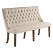 7pc Walnut Wood Dining Set with Extendable Table + Beige Linen Chairs + Bench