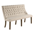 Large Walnut Wood Dining Bench Upholstered with Beige Linen Fabric