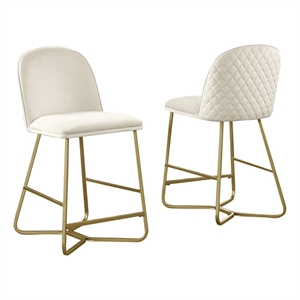Quilted Back Counterheight Chairs 24&quot Set of 2 in Cream Velvet and Gold Base