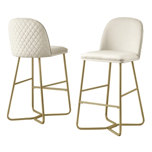 Quilted Back Barstools 29&quot Set of 2 in Cream Velvet and Gold Base