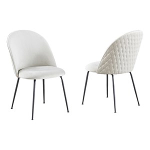 Quilted Back Side Chairs Set of 2 in Beige Velvet and Gray Painted Legs