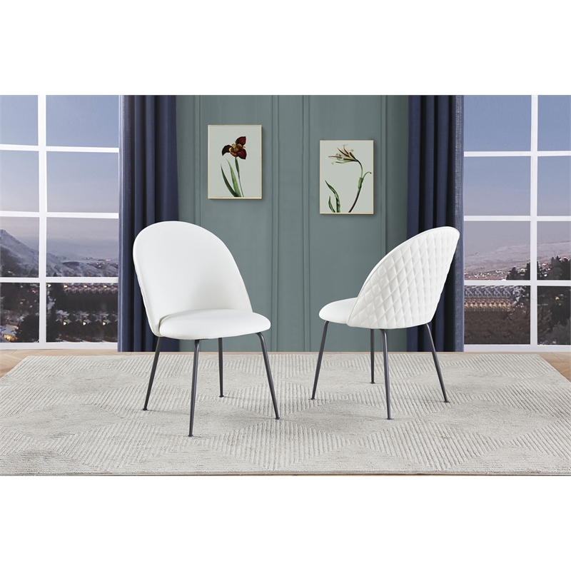 Quilted Back Side Chairs Set of 2 in White Faux Leather and Gray Painted Legs