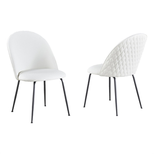 Quilted Back Side Chairs Set of 2 in White Faux Leather and Gray Painted Legs