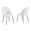 Quilted Back Side Chairs Set of 2 in White Faux Leather and Gray Painted Legs